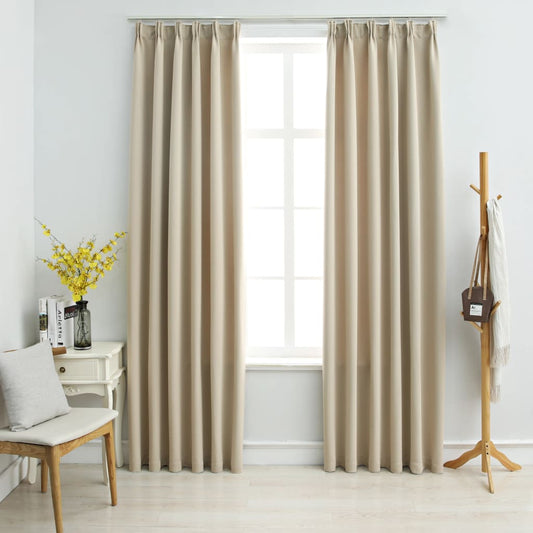 Berkfield Blackout Curtains with Hooks 2 pcs Beige 140x245 cm