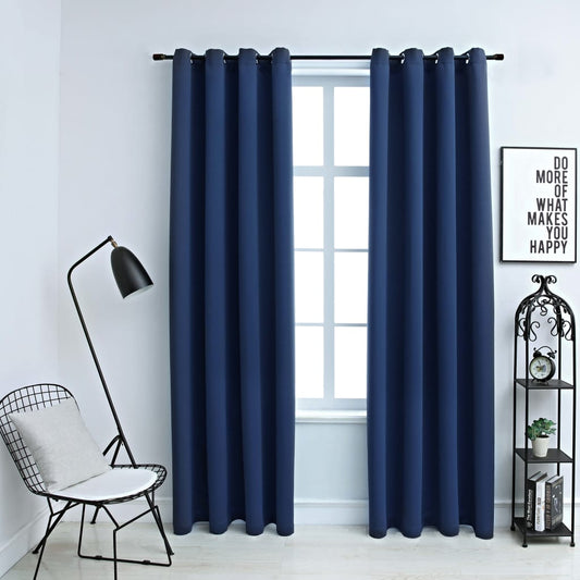 Berkfield Blackout Curtains with Metal Rings 2 pcs Blue 140x225 cm
