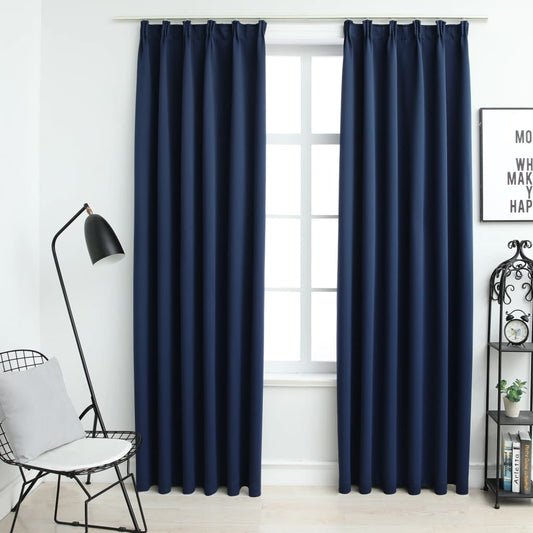 Berkfield Blackout Curtains with Hooks 2 pcs Blue 140x245 cm