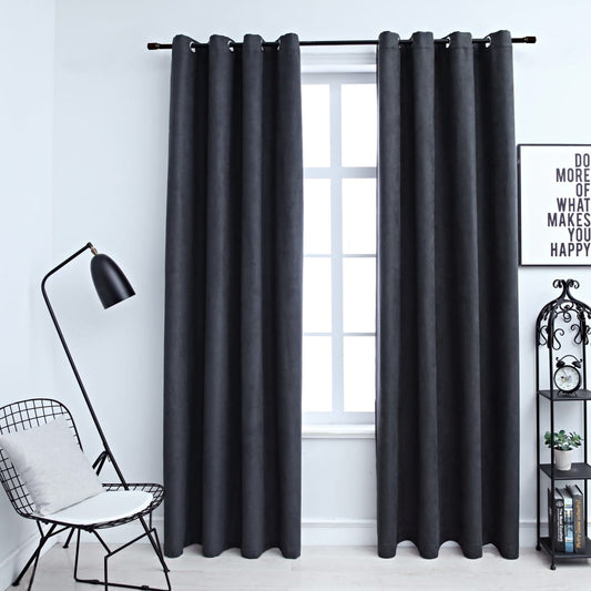 Berkfield Blackout Curtains with Metal Rings 2 pcs Anthracite 140x175 cm