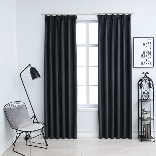 Berkfield Blackout Curtains with Hooks 2 pcs Anthracite 140x175 cm