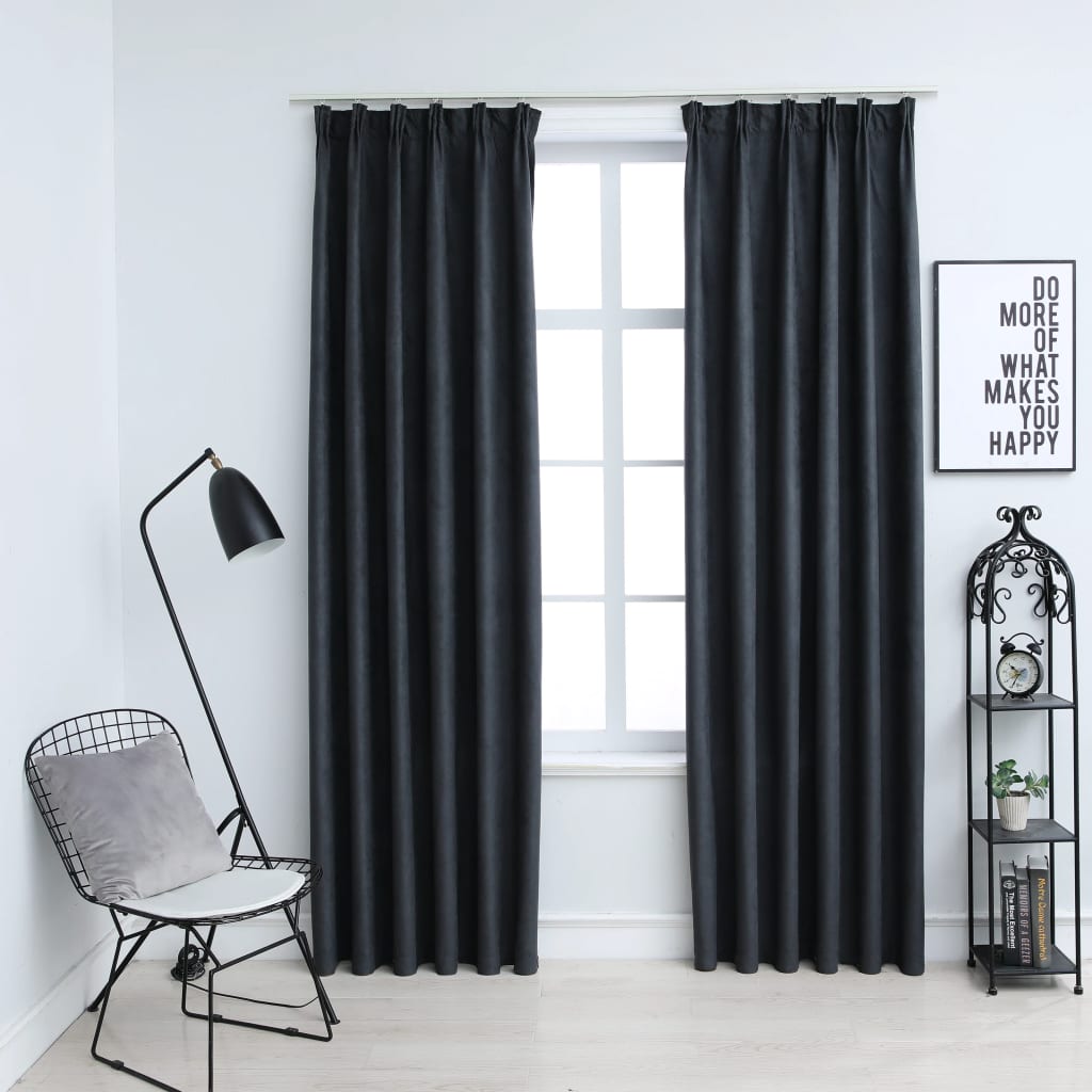 Berkfield Blackout Curtains with Hooks 2 pcs Anthracite 140x225 cm