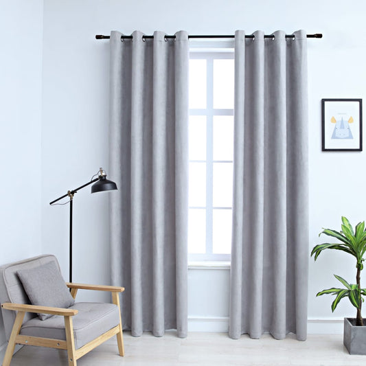 Berkfield Blackout Curtains with Metal Rings 2 pcs Grey 140x175 cm