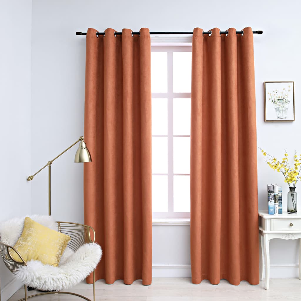 Berkfield Blackout Curtains with Metal Rings 2 pcs Rust 140x175 cm