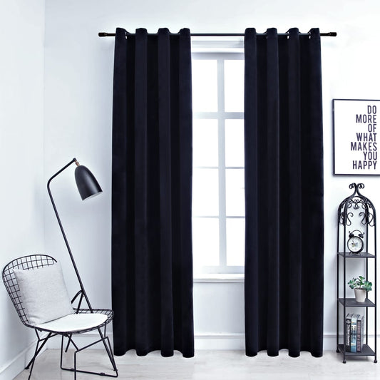 Berkfield Blackout Curtains with Rings 2 pcs Velvet Black 140x175 cm