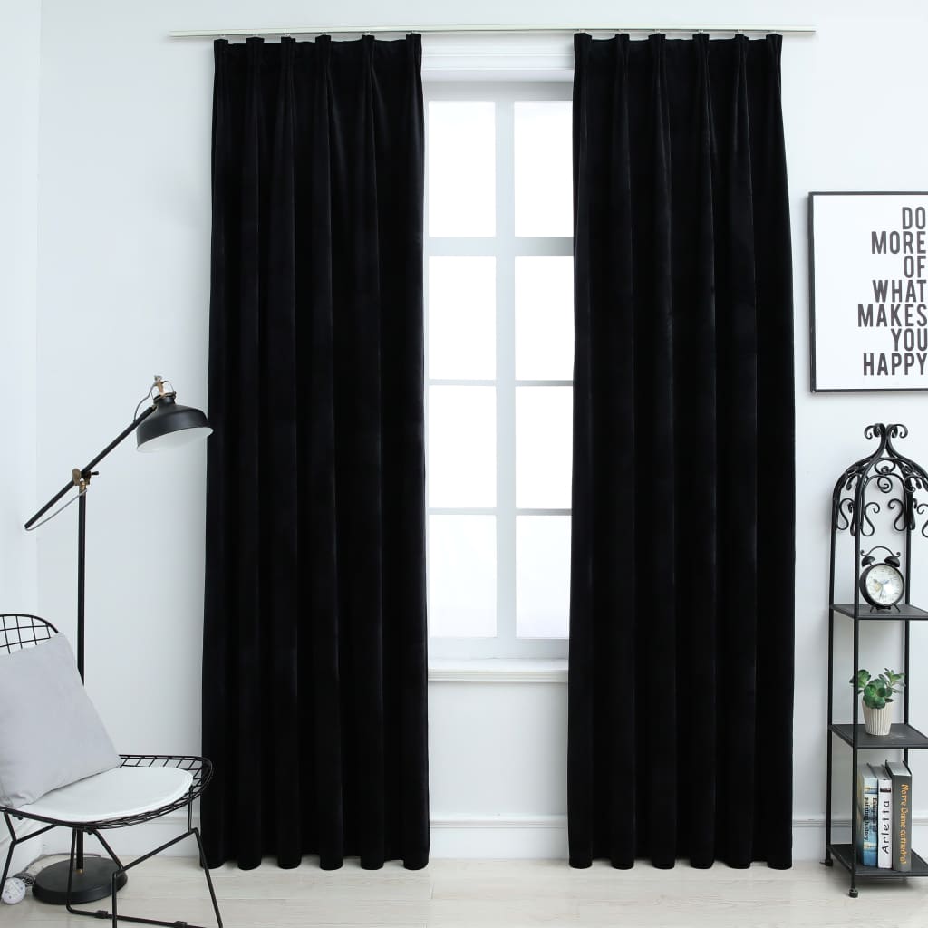 Berkfield Blackout Curtains 2 pcs with Hooks Velvet Black 140x225 cm