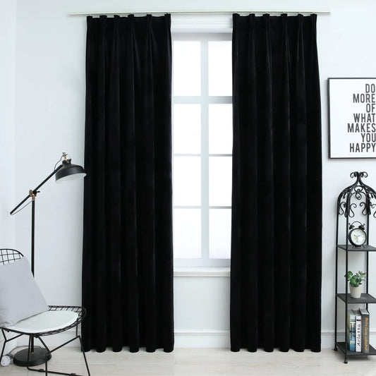 Berkfield Blackout Curtains 2 pcs with Hooks Velvet Black 140x245 cm