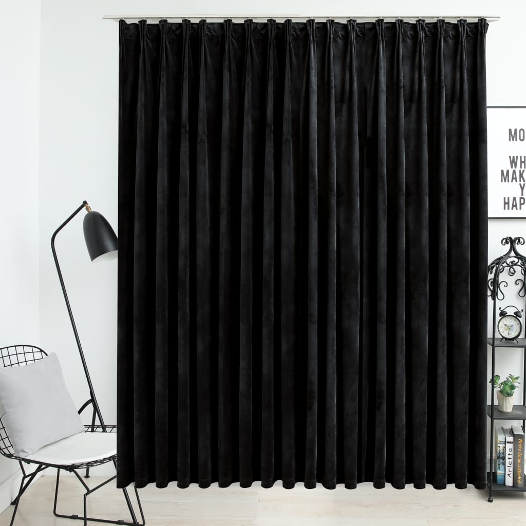 Berkfield Blackout Curtain with Hooks Velvet Black 290x245 cm