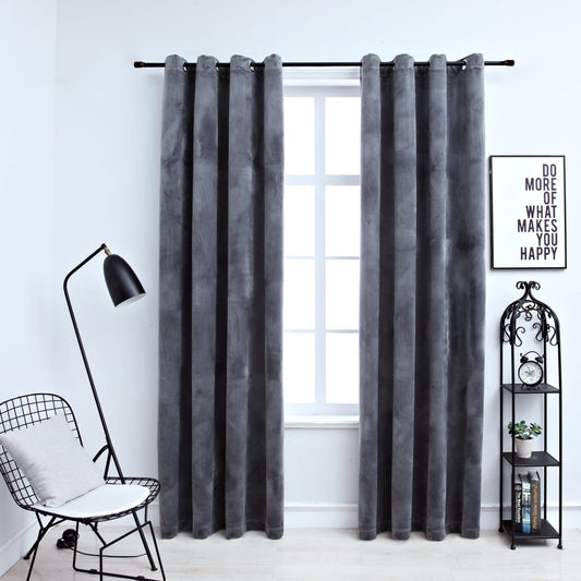 Berkfield Blackout Curtains with Rings 2 pcs Velvet Anthracite 140x225 cm