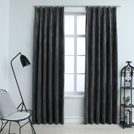 Berkfield Blackout Curtains 2 pcs with Hooks Velvet Anthracite 140x225 cm