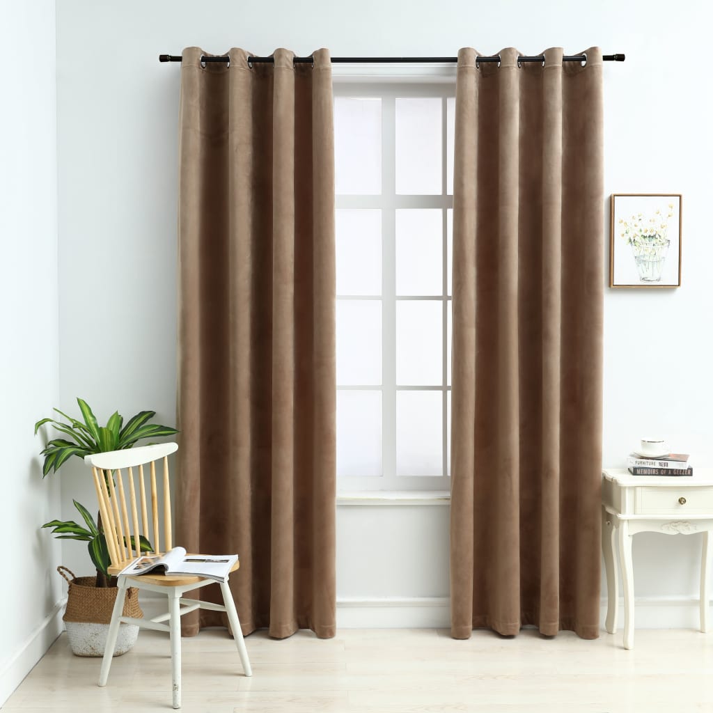 Berkfield Blackout Curtains with Rings 2 pcs Velvet Beige 140x175 cm