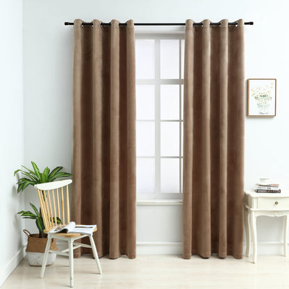 Berkfield Blackout Curtains with Rings 2 pcs Velvet Beige 140x225 cm