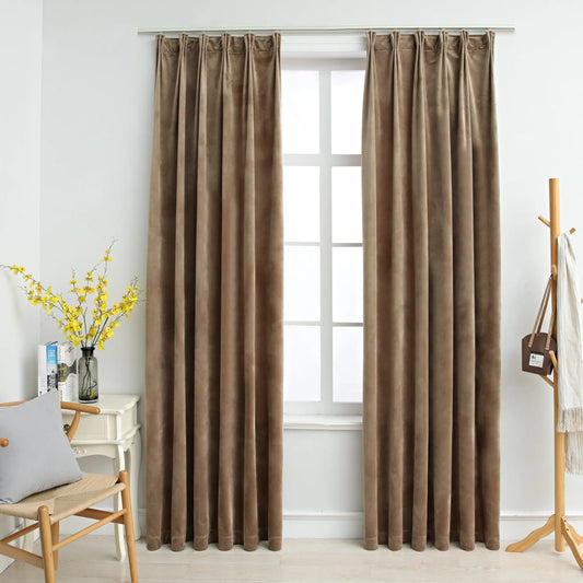 Berkfield Blackout Curtains 2 pcs with Hooks Velvet Beige 140x175 cm