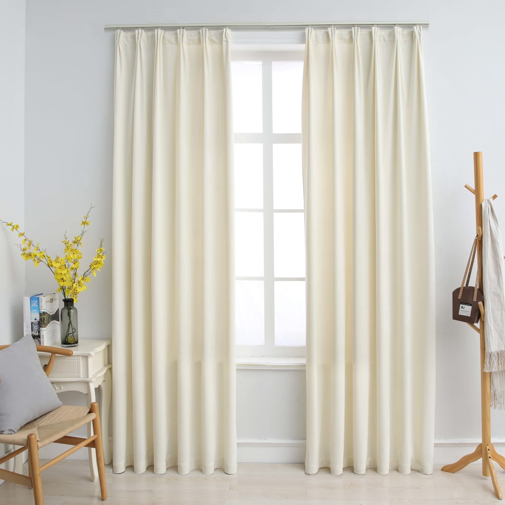 Berkfield Blackout Curtains 2 pcs with Hooks Velvet Cream 140x225 cm