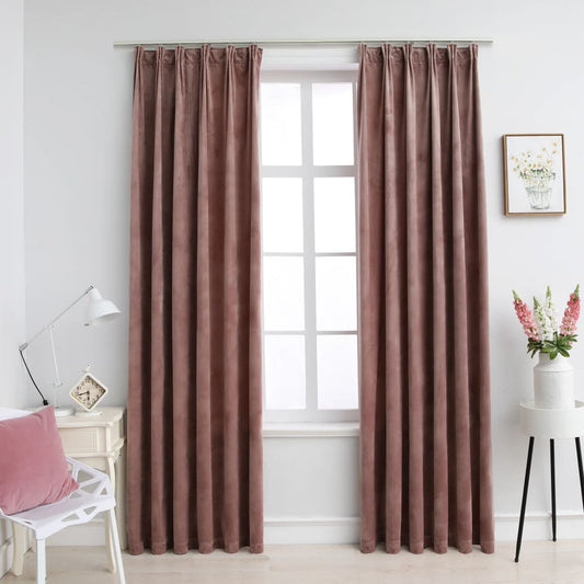 Berkfield Blackout Curtains 2pcs with Hooks Velvet Antique Pink 140x225cm