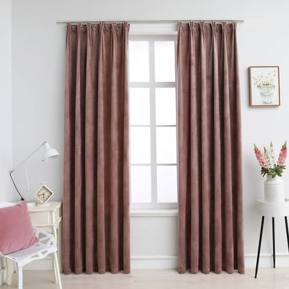 Berkfield Blackout Curtains 2pcs with Hooks Velvet Antique Pink 140x245cm
