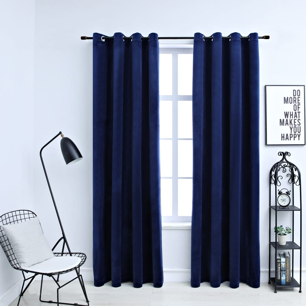 Berkfield Blackout Curtains with Rings 2 pcs Velvet Dark Blue 140x175 cm