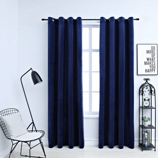 Berkfield Blackout Curtains with Rings 2 pcs Velvet Dark Blue 140x175 cm