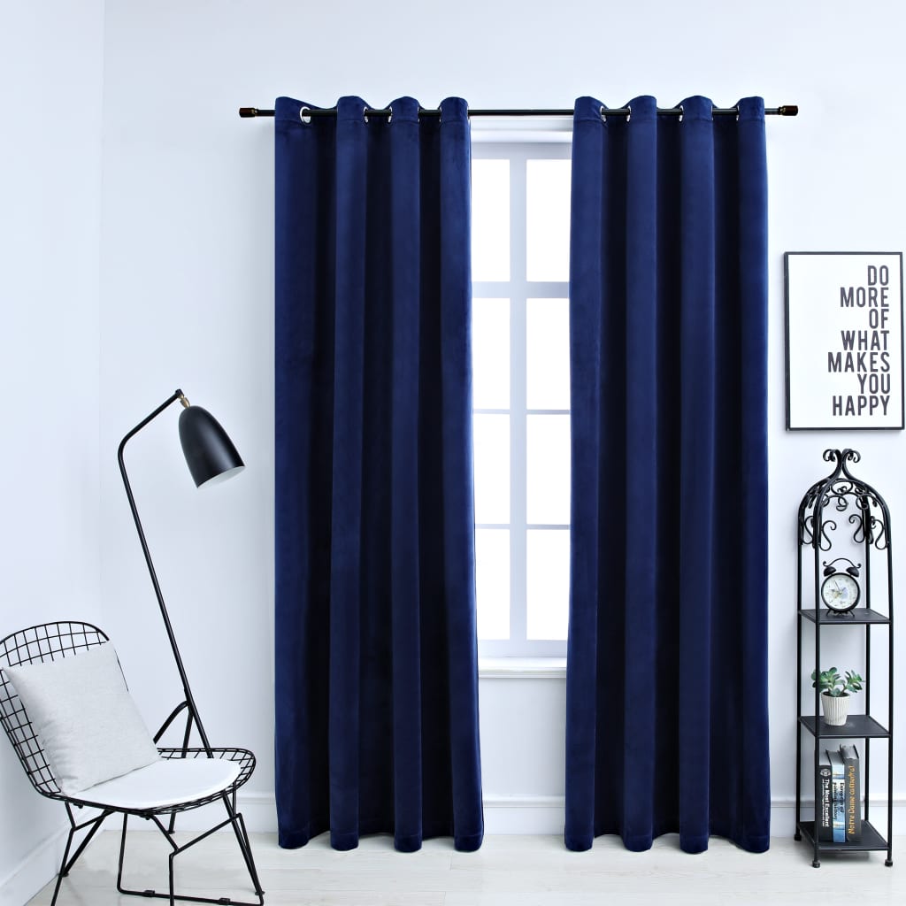 Berkfield Blackout Curtains with Rings 2 pcs Velvet Dark Blue 140x225 cm