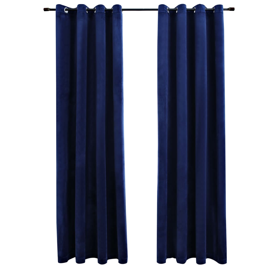 Berkfield Blackout Curtains with Rings 2 pcs Velvet Dark Blue 140x245 cm