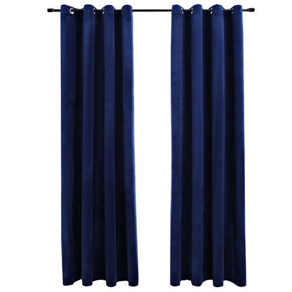 Berkfield Blackout Curtains with Rings 2 pcs Velvet Dark Blue 140x245 cm