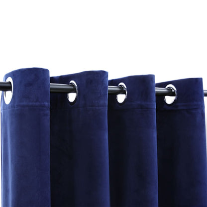 Berkfield Blackout Curtains with Rings 2 pcs Velvet Dark Blue 140x245 cm