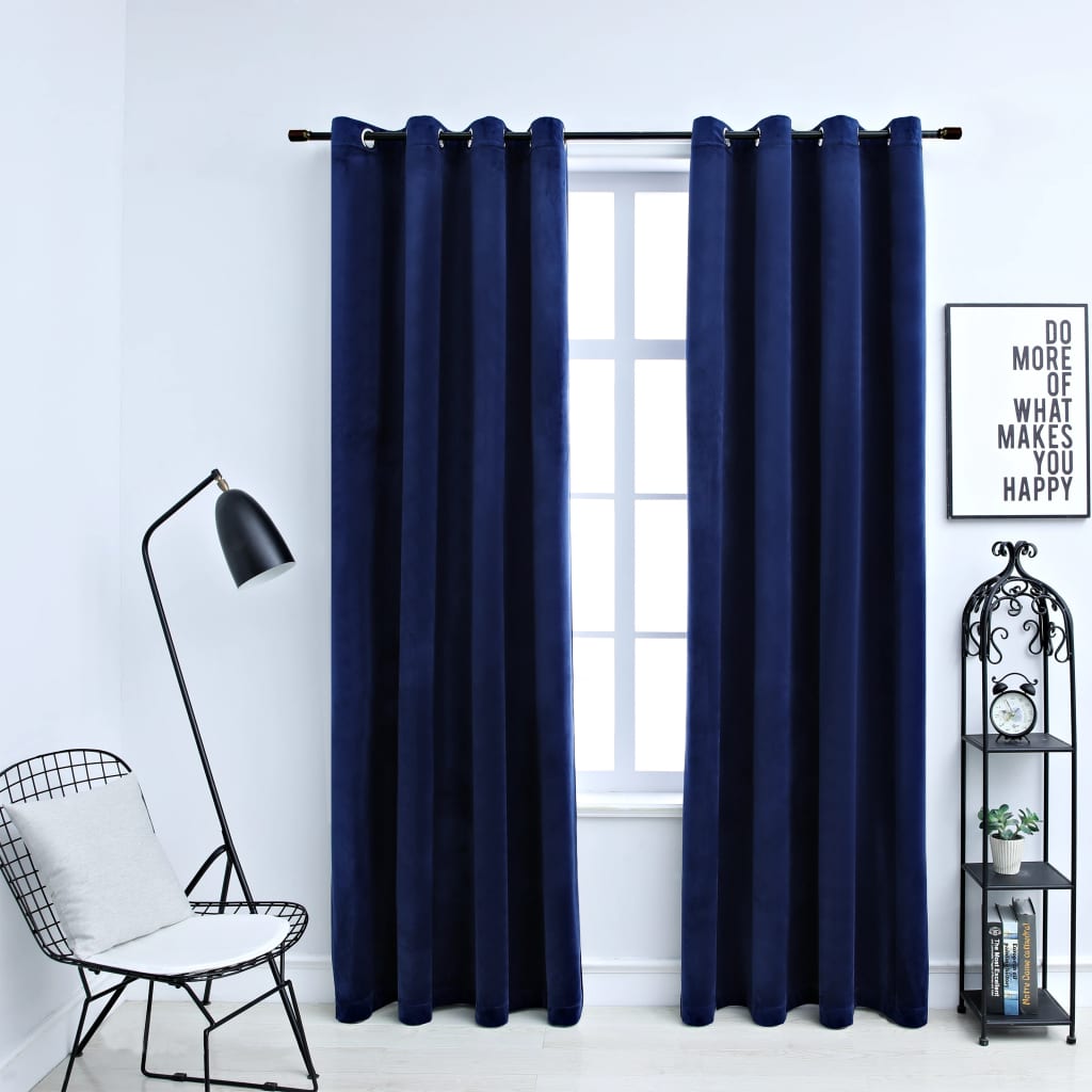 Berkfield Blackout Curtains with Rings 2 pcs Velvet Dark Blue 140x245 cm