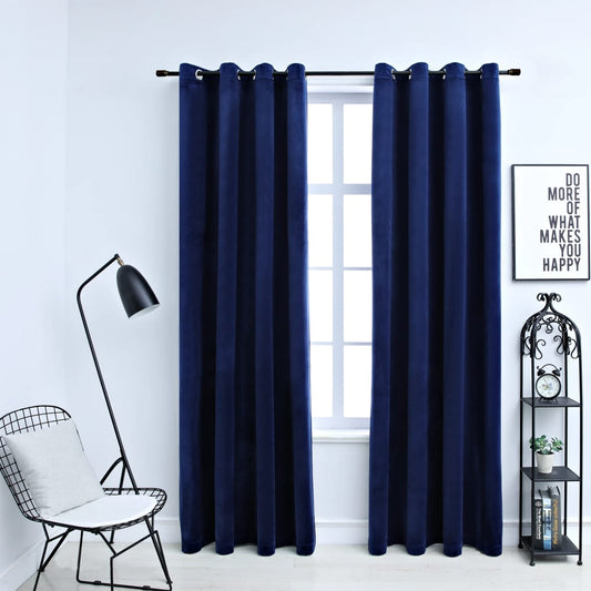 Berkfield Blackout Curtains with Rings 2 pcs Velvet Dark Blue 140x245 cm