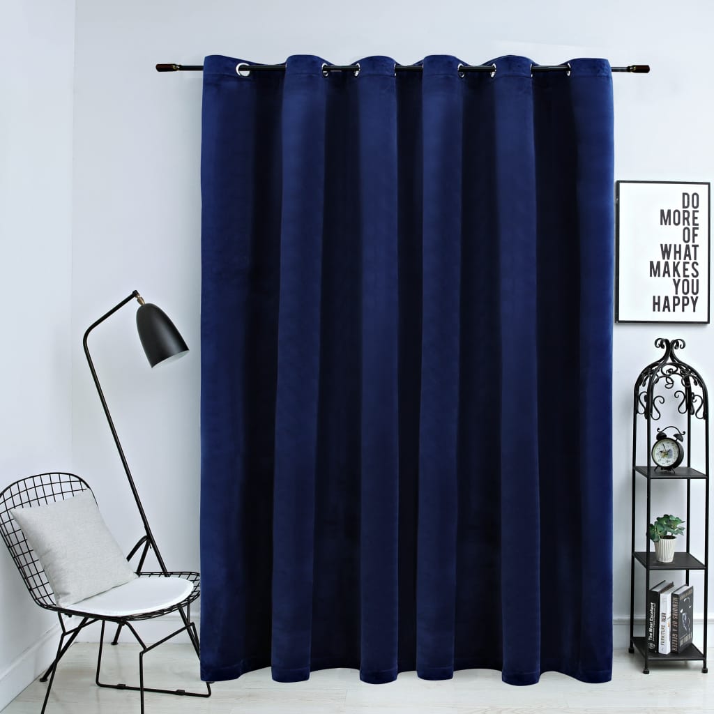 Berkfield Blackout Curtain with Metal Rings Velvet Dark Blue 290x245 cm
