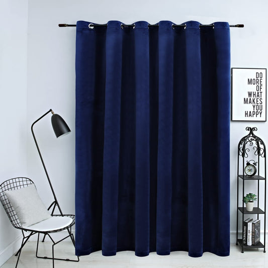 Berkfield Blackout Curtain with Metal Rings Velvet Dark Blue 290x245 cm