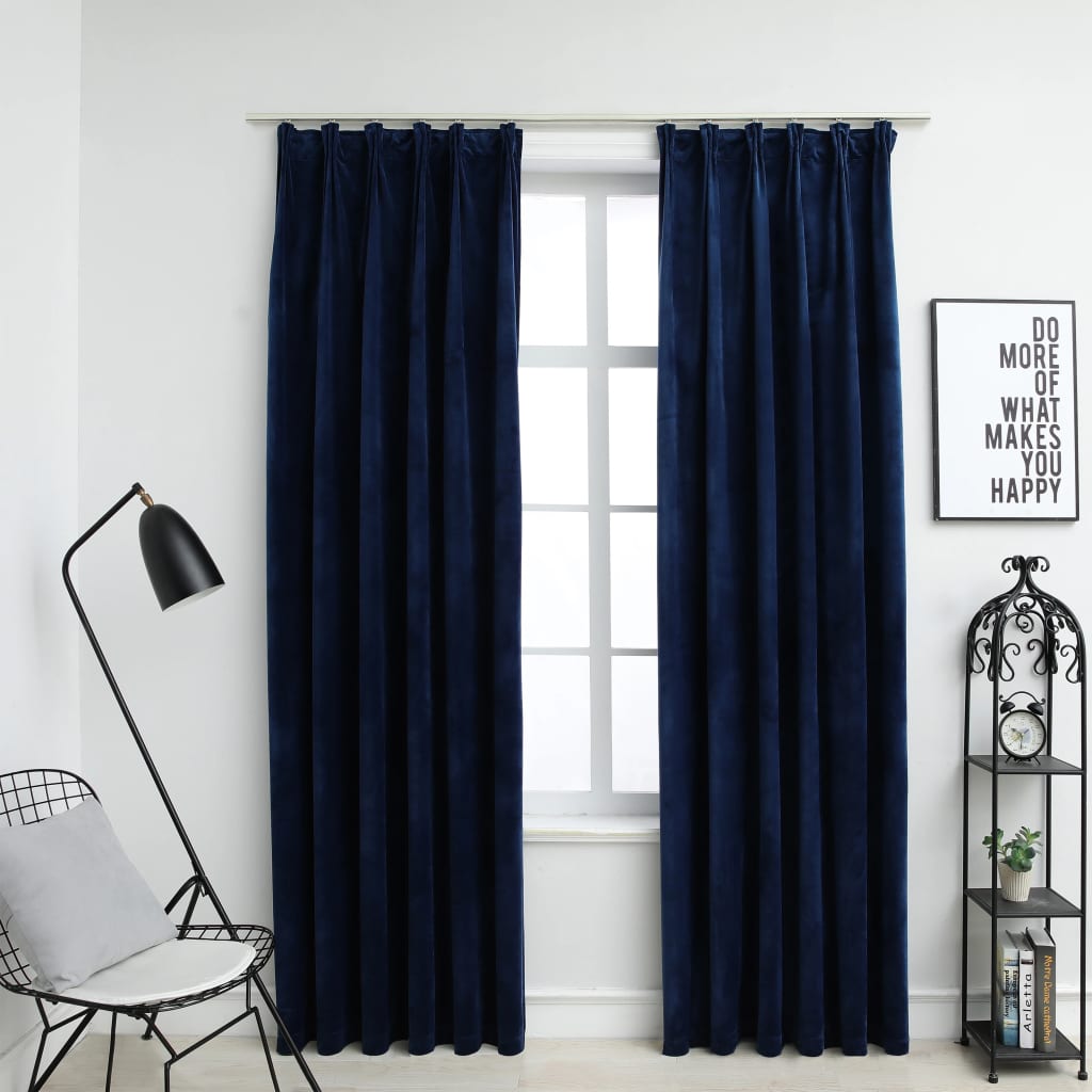Berkfield Blackout Curtains 2 pcs with Hooks Velvet Dark Blue 140x245 cm