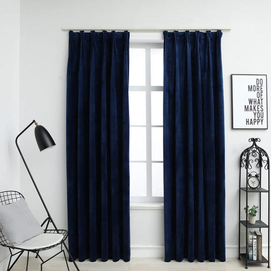 Berkfield Blackout Curtains 2 pcs with Hooks Velvet Dark Blue 140x245 cm