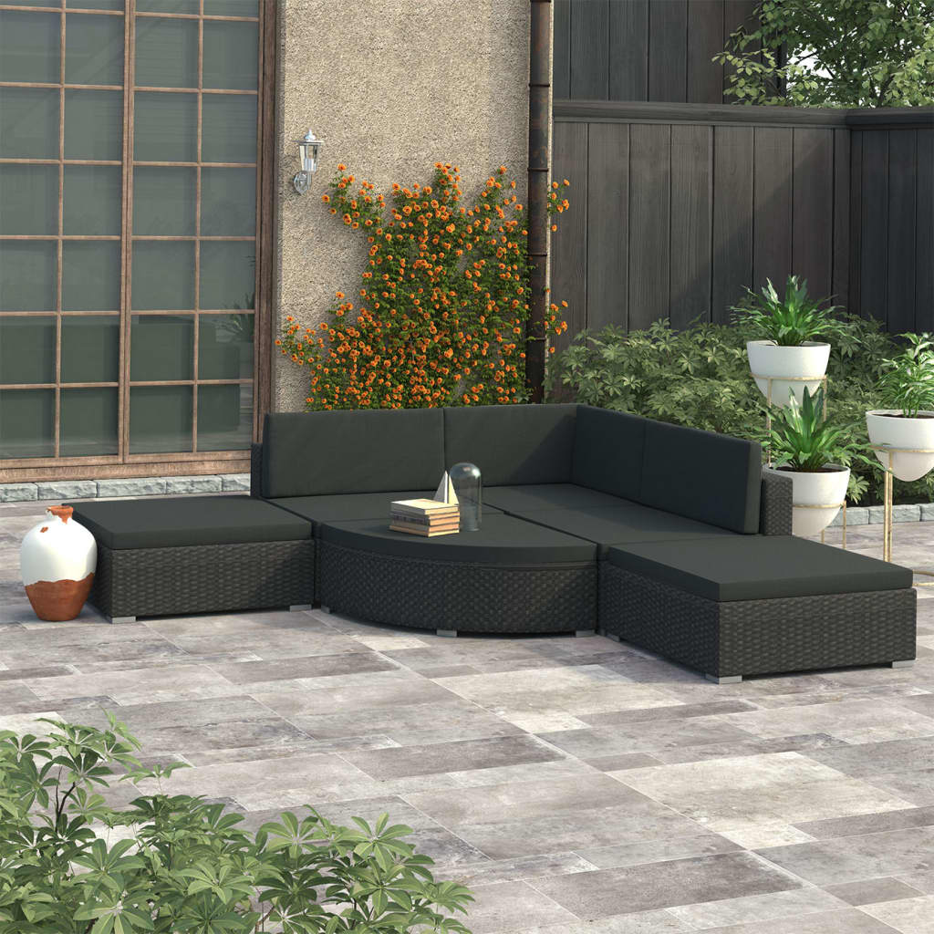 Berkfield 6 Piece Garden Lounge Set with Cushions Poly Rattan Black