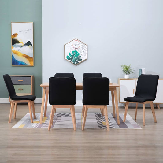 Berkfield Dining Chairs 6 pcs Black Fabric and Solid Oak Wood