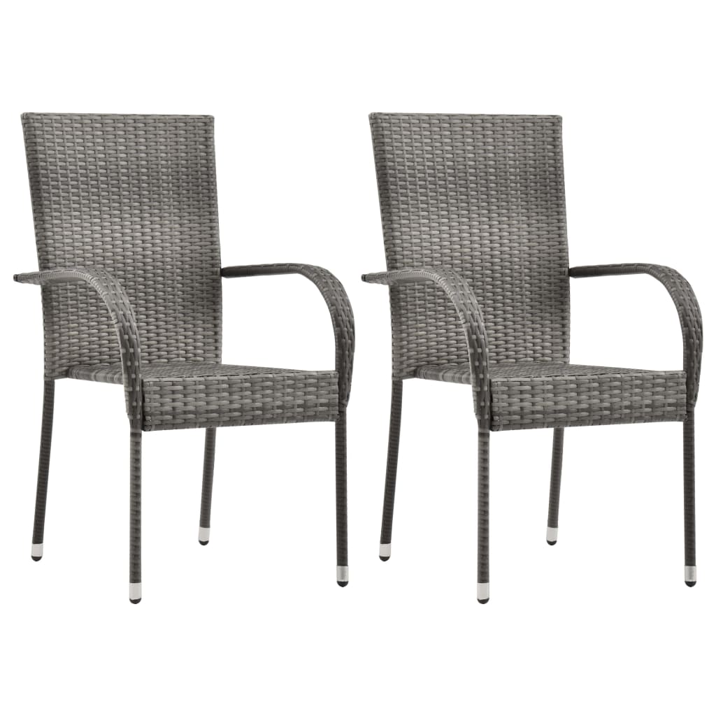 Berkfield Stackable Outdoor Chairs 2 pcs Grey Poly Rattan
