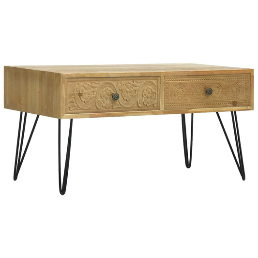 Berkfield Coffee Table with 2 Drawers Carving Brown 80x40x40.5 cm Wood