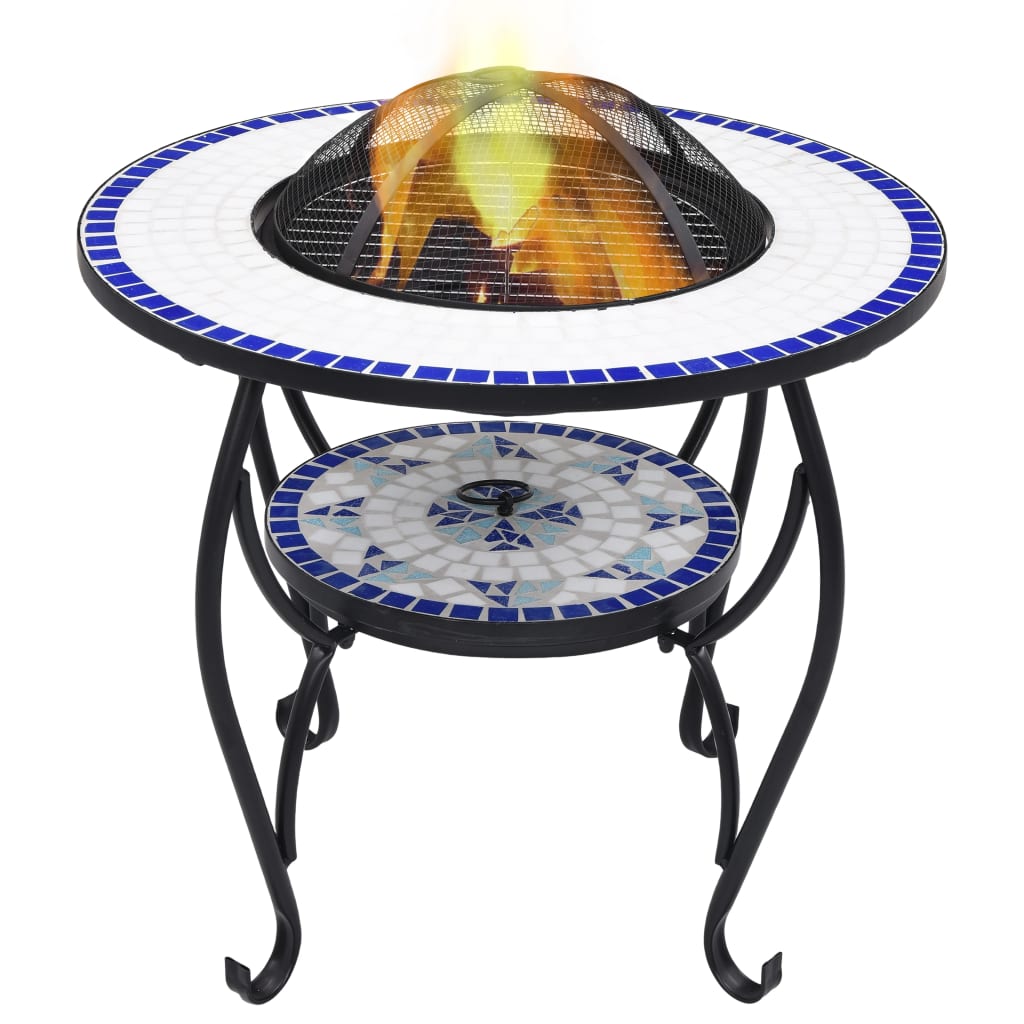 Berkfield Mosaic Fire Pit Table Blue and White 68 cm Ceramic
