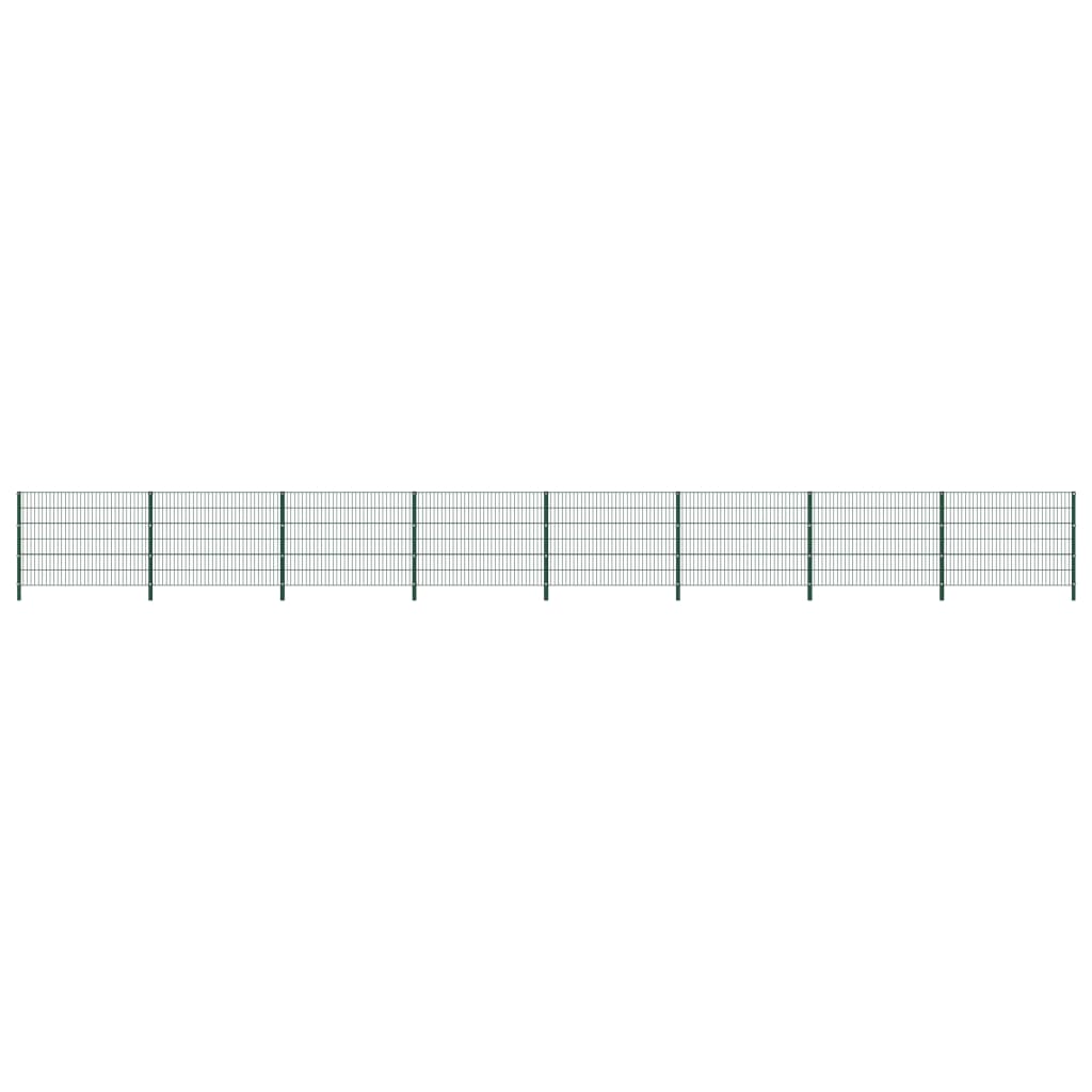Berkfield Fence Panel with Posts Iron 13.6x1.2 m Green