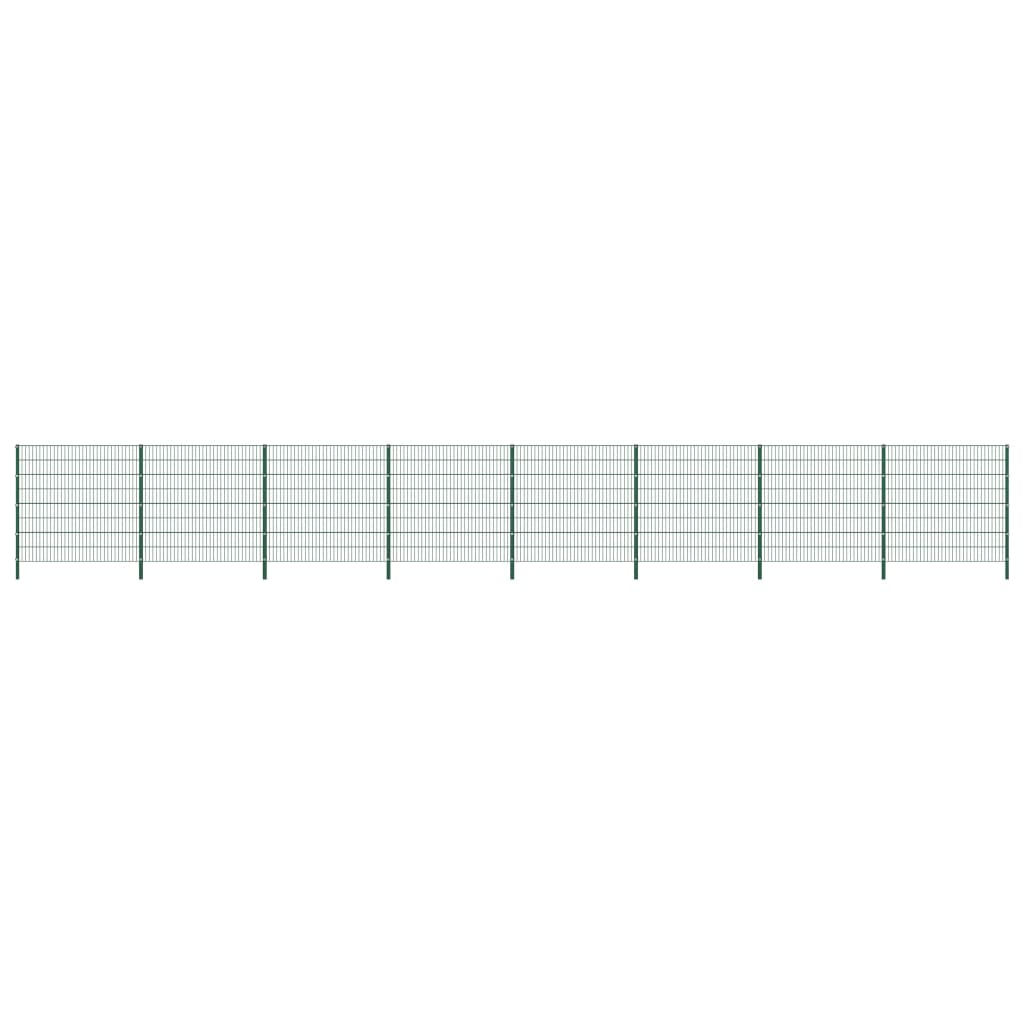 Berkfield Fence Panel with Posts Iron 13.6x1.6 m Green
