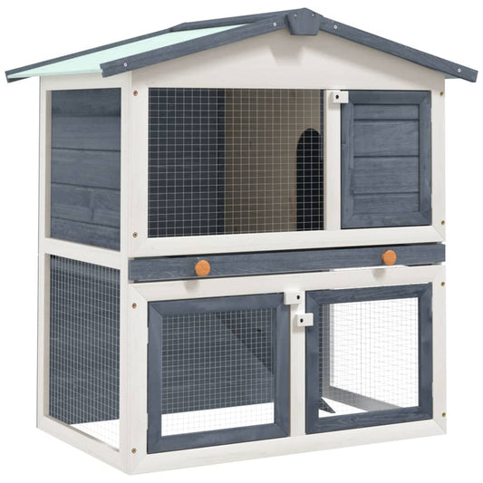 Berkfield Outdoor Rabbit Hutch 3 Doors Grey Wood