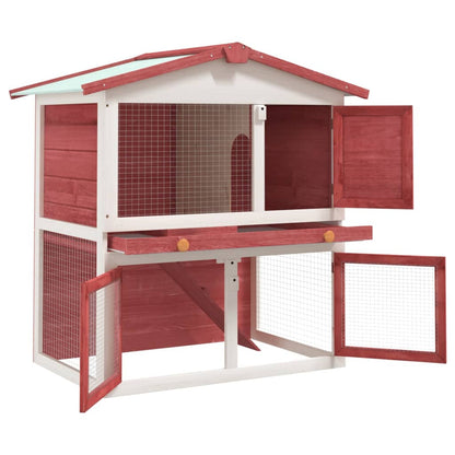 Berkfield Outdoor Rabbit Hutch 3 Doors Red Wood