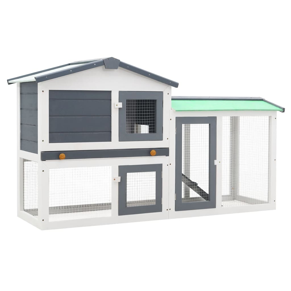 Berkfield Outdoor Large Rabbit Hutch Grey and White 145 x 45 x 84 Wood