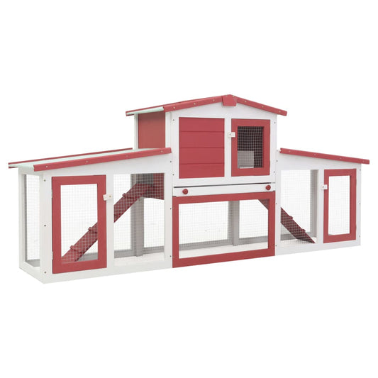 Berkfield Outdoor Large Rabbit Hutch Red and White 204x45x85 cm Wood