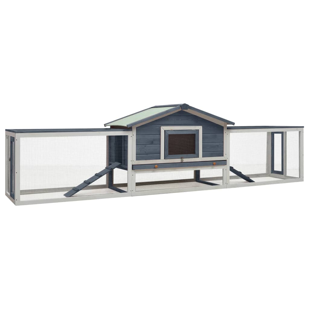 Berkfield Rabbit Hutch Grey 310x70x87 cm Solid Pine & Fir Wood