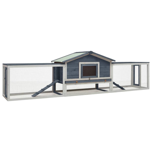 Berkfield Rabbit Hutch Grey 310x70x87 cm Solid Pine & Fir Wood