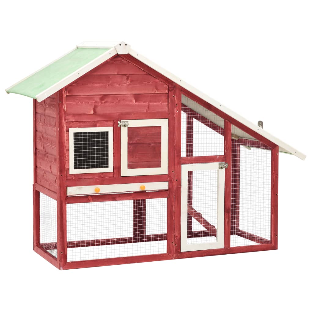 Berkfield Rabbit Hutch Red and White 140x63x120 cm Solid Firwood