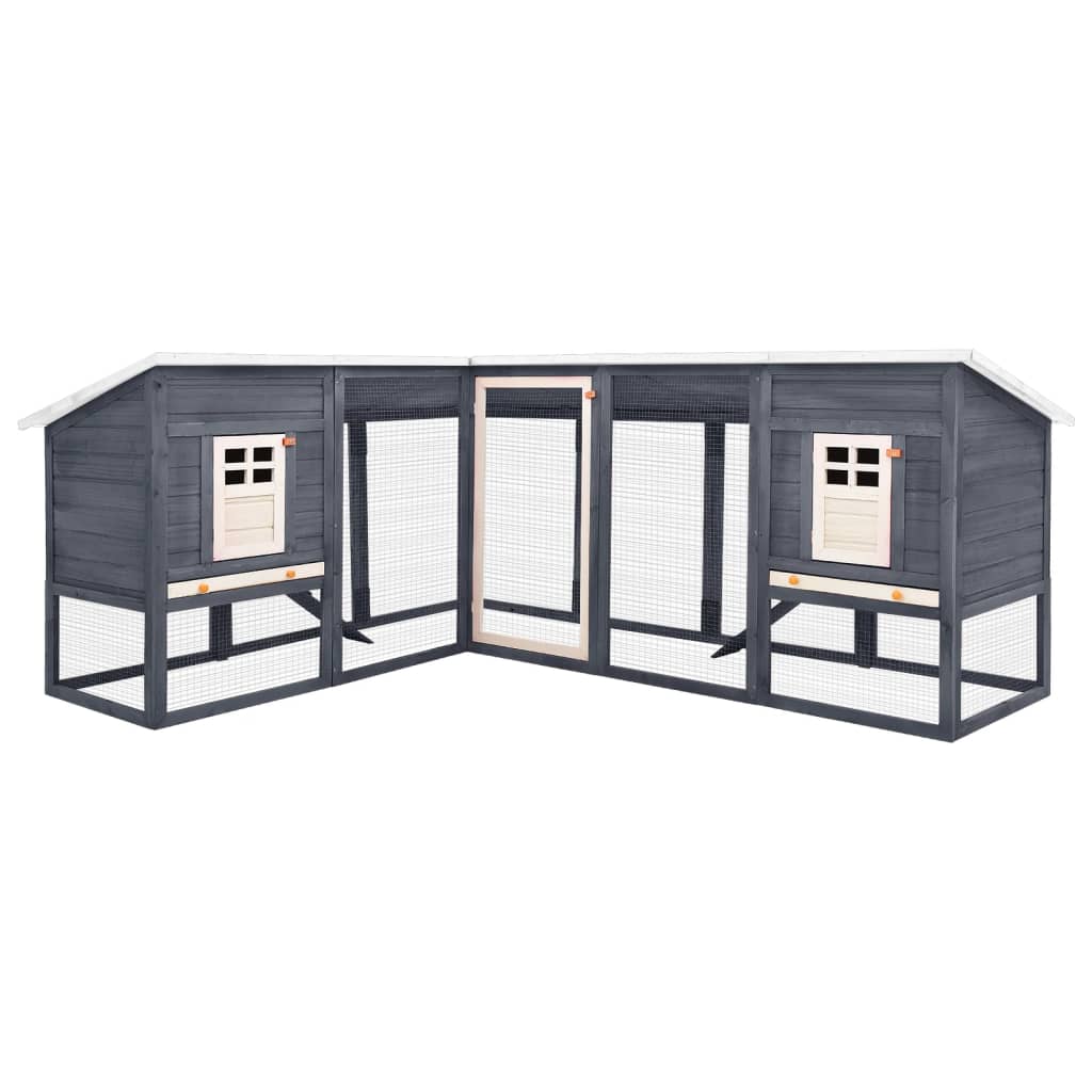 Berkfield Outdoor Rabbit Hutch with Run Grey and White Solid Fir Wood