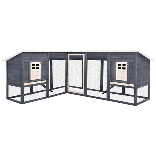 Berkfield Outdoor Rabbit Hutch with Run Grey and White Solid Fir Wood