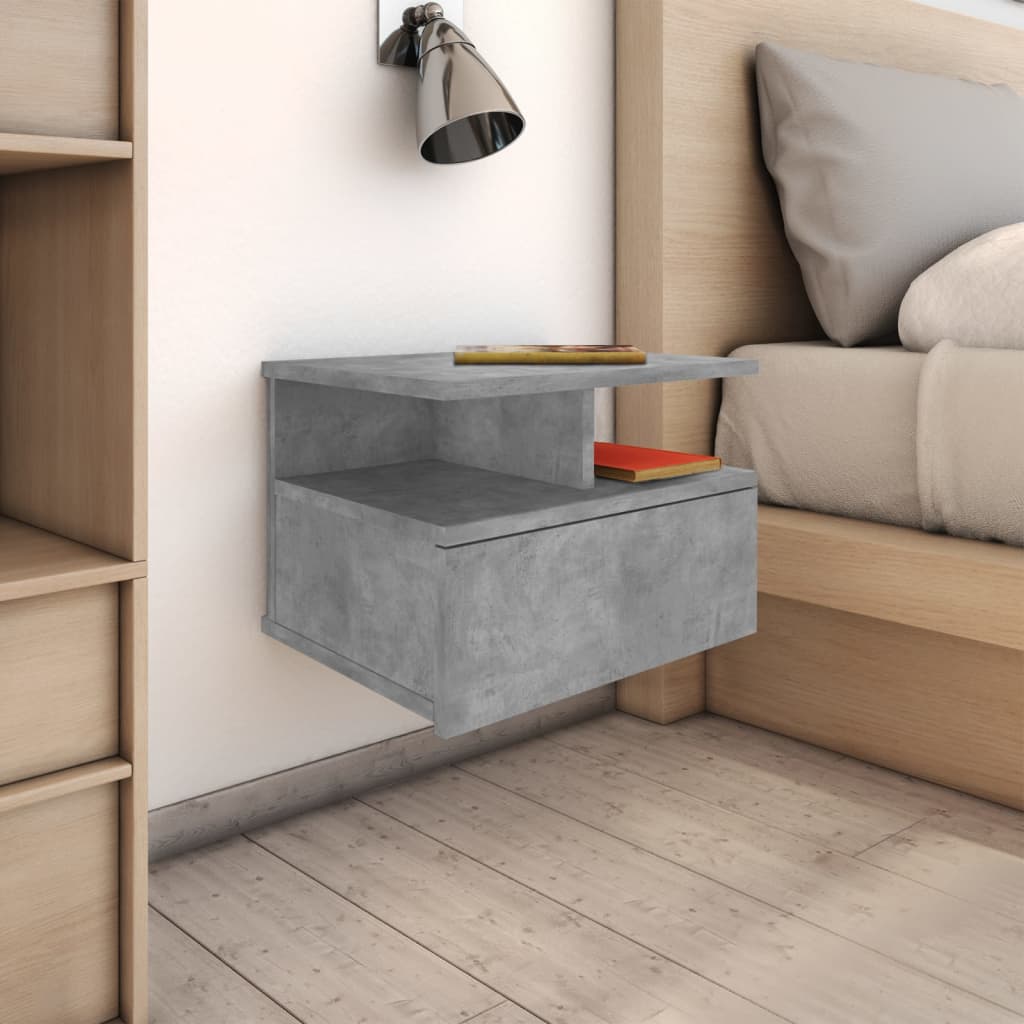 Berkfield Floating Nightstand Concrete Grey 40x31x27cm Engineered Wood