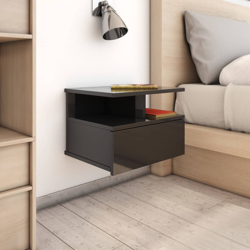 Berkfield Floating Nightstand High Gloss Black 40x31x27 cm Engineered Wood